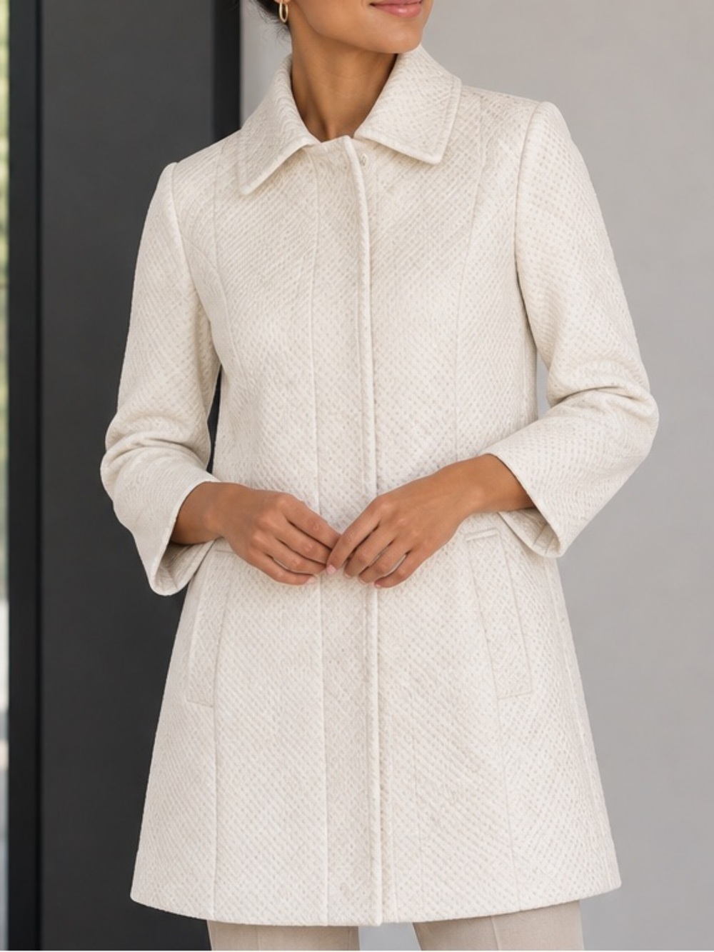 ⛅️MAKE OFFER⛅️ Tahari White Textured Cotton Blend Pea Coat size Medium